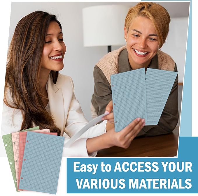 200 Sheets 5.5 * 8.5 Half Letter 3 Hole Notebook Grid Paper Refill Loose Leaf Paper for Mini Binder Colored Graph Paper Bulk Quad Ruled Graph Paper for Planner Inserts for School Office