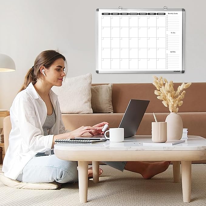 Whiteboard Dry Erase Calendar for Wall, Weekly & Monthly Planner, 36" x 24", Double-Sided, for Office, Home and School