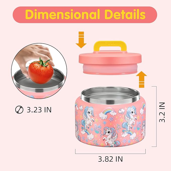 JXXM 8 Oz Thermo Food Jar for Hot & Cold Food for Kids, Insulated Lunch Containers Hot Food Jar,Leak-Proof Vacuum Stainless Steel Wide Mouth Lunch Soup Thermo for School (PINK-Unicorn)