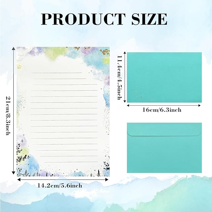 37 Pcs Stationery Paper Envelopes Set Includes 24 Lined Writing Paper & 12 Envelopes with 48 Round Stickers, Inlaid Flower Theme Pattern Letter Writing Paper Envelopes (4Style)