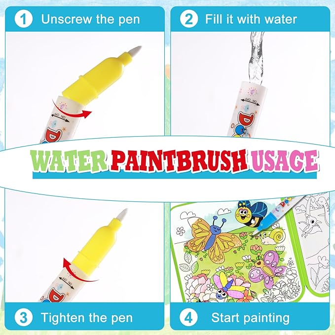 YECHISY Reusable Water Painting Books for Kids: 3 Pack Mess-Free Magic Water Coloring Books - Paint with Water Books, No Mess Coloring Travel Activity Toys for Toddlers Ages 3+