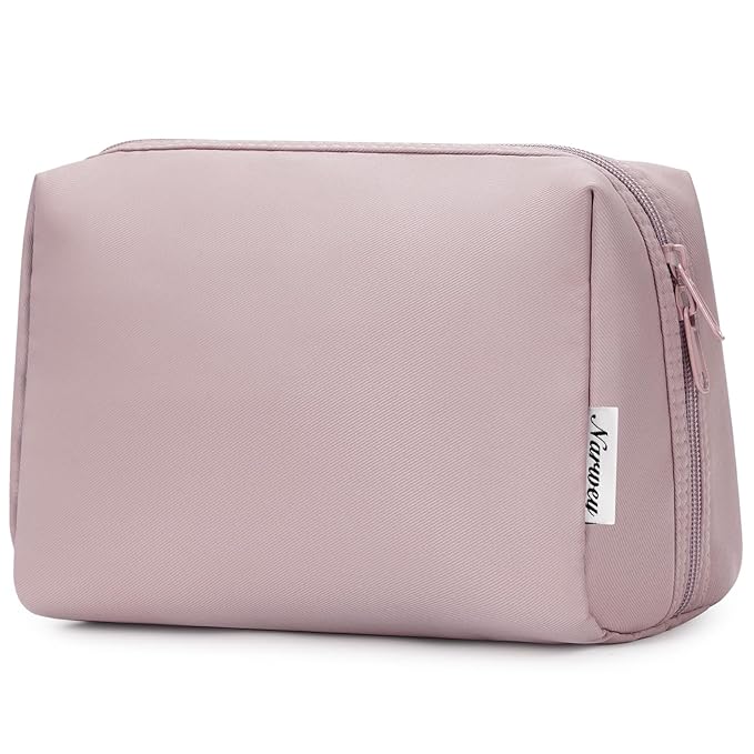 Narwey Cute Makeup Bag Travel Cosmetic Bag Organizer Toiletry Bag Make Up Bags with Compartments for Women Girls (Large, Dusty Rose)
