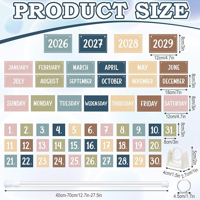 TecUnite Boho Flip Calendar Bulletin Board Set with Set 54 Cards Morandi Adjustable Flip Calendar for Classroom Preschool Graduation Gift Back to School Supplies