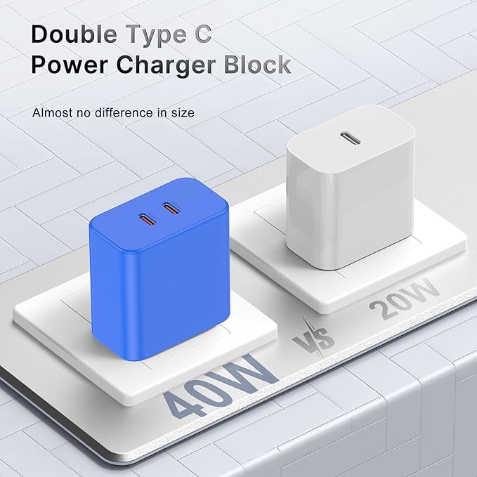 Susnwere 40W Dual USB C Charger Block,2-Port Fast USB-C Power Adapter Wall Charger Plug Type C Charging Block for Laptop Computer & Tablets/Phones iPhone 15/14/13/12/11/X, iPad,Samsung,Google 2 Pack