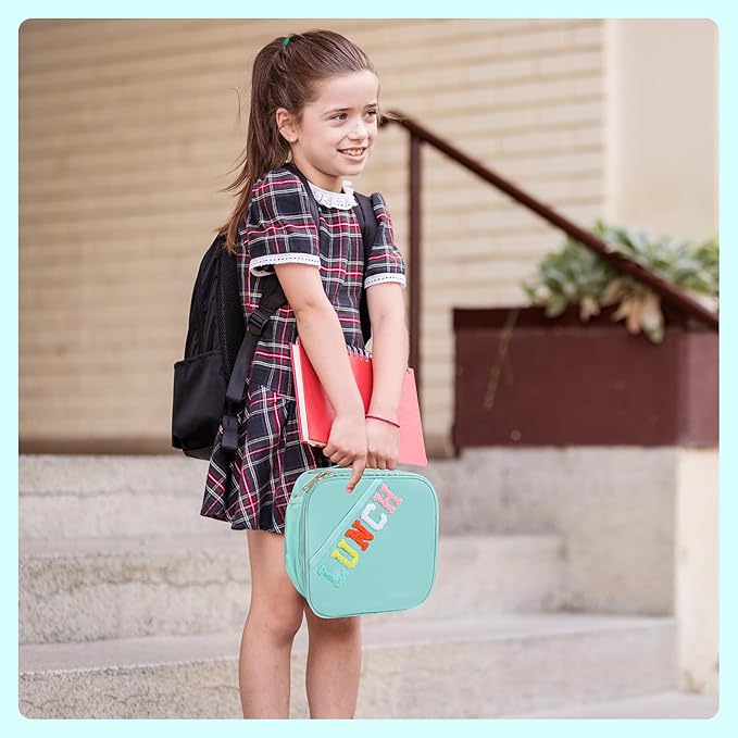 Nsrzua Lunch Bag Kids,Insulated Lunch Bag With Adjustable Shoulder Strap,Reusable Lunch Bag for Kids, Girls,Boys, lunch Bag Women,Preppy Lunch Box for School,Travel, Picnic (blue)