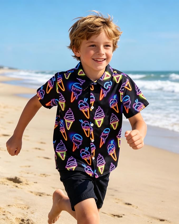 Enlifety 2-10T Kids Hawaiian Shirt Boys Short Sleeve Button Down Shirts Hawaii Summer Casual Blouse