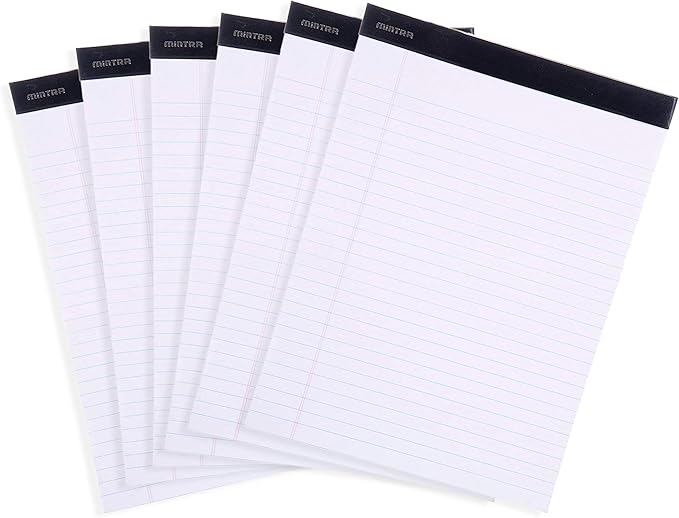 Mintra Office White Legal Pads – Ruled Notepads and Micro-Perforated Sheets, Ideal for Writing, Note-Taking & Creativity, Office, or Professional Use, Basic Pad 6 pack, 8.5"x11" (Wide Ruled)