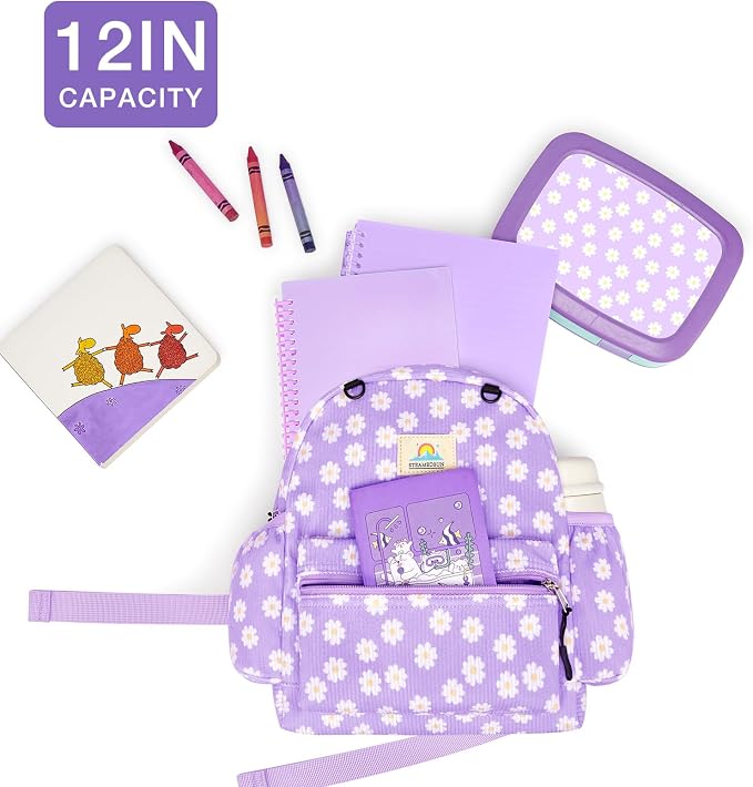 STEAMEDBUN Corduroy Toddler Backpack for Girls 2-4: Kids backpack for Boys Girls - 12 inch Preschool Kindergarten Backpacks - Purple Daisy
