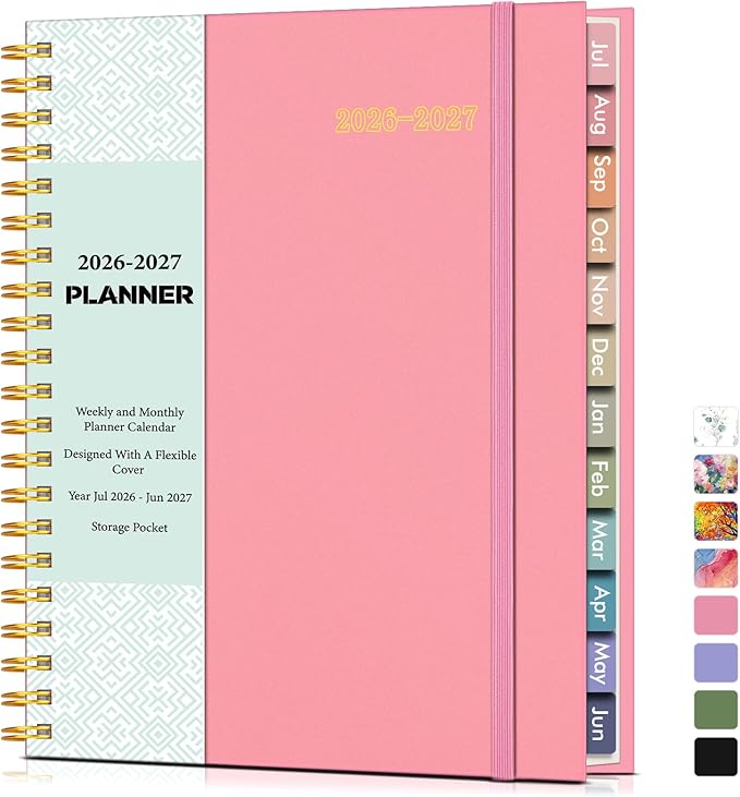 Academic Planner 2026-2027, Weekly and Monthly Calendar Planner from July 2026 - June 2027, 8.5" x 11" A4 Large Daily Agenda Book with Tabs, Flexible Cover, College School Organizer for Student Teacher, Pink