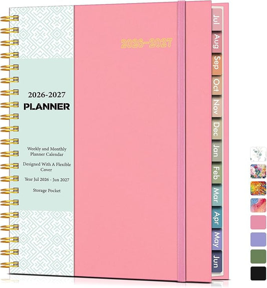 Academic Planner 2026-2027, Weekly and Monthly Calendar Planner from July 2026 - June 2027, 8.5" x 11" A4 Large Daily Agenda Book with Tabs, Flexible Cover, College School Organizer for Student Teacher, Pink