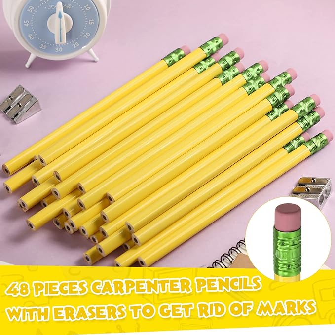 Fainne 48 Pcs Fat Pencils Jumbo Big Thick Large Pencils and 3 Pieces Sharpeners for Kids Beginners Preschoolers Kindergarten School Office Supplies(Yellow+Green,Triangle)