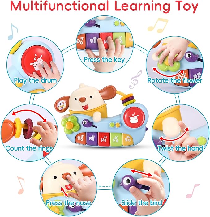 WITALENT Baby Toys, Puppy Baby Musical Piano, Toddler Montessori Toys, Infant 12-18 Months Must Have, Early Learning Educational Keyboard Piano for 1 Year Old Boys Girls Birthday