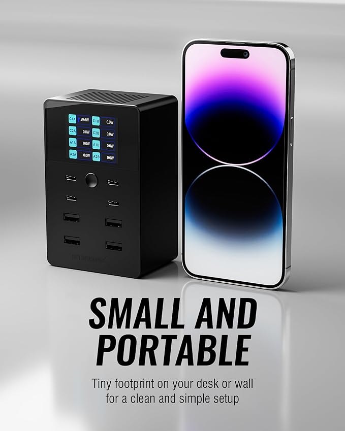 SABRENT VOLTIK Charging Station, 252W 8-Port USB C and USB A Desktop Charger, UL Certified with Real-Time LCD Display, Fast Charging for MacBook, iPhone, Samsung and More