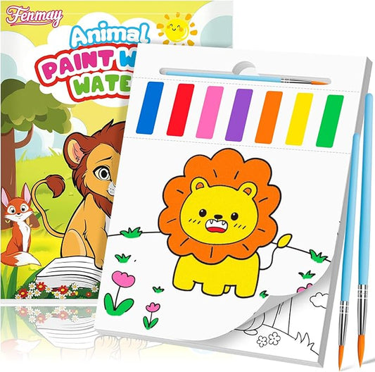 Fenmay Paint with Water Books for Kids - Mess Free Watercolor Paint Sets with 2 Premium Brushes for Kids Ages 3-5 4-8, Arts and Crafts Drawing Activities, Toddler Birthday Gift（Animal）