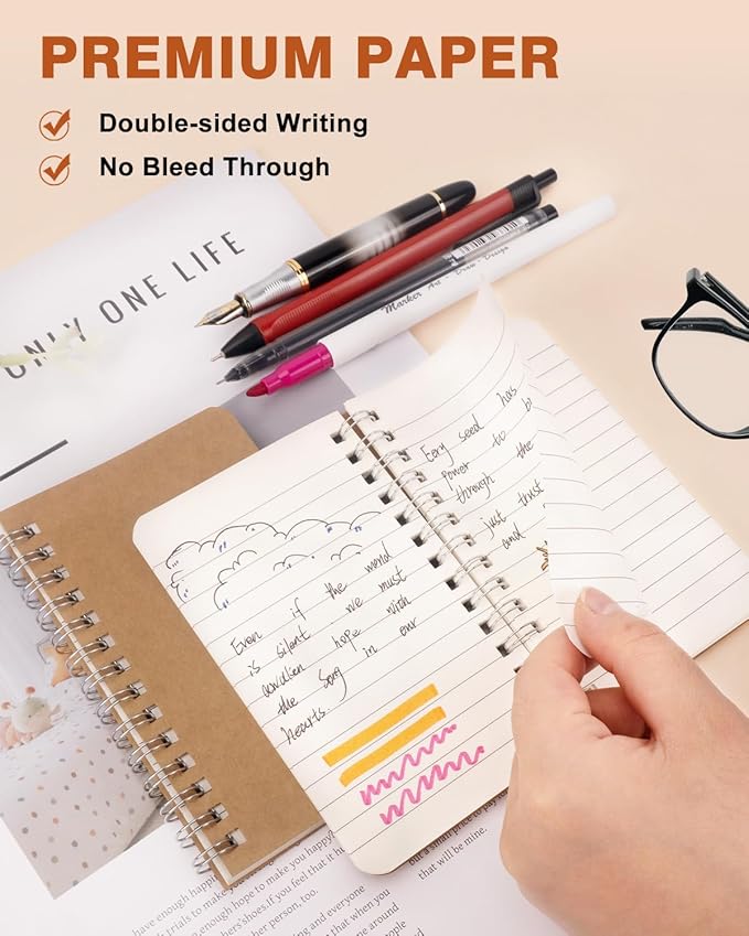 Dynta Pocket Notebooks Mini Notepads 3x5 Bulk, 60 Packs Lined Memo Pads, Small Spiral Notebooks Kraft Cover for Home, School, Office, Men, Women, Kids (60 Sheets/120 Pages)