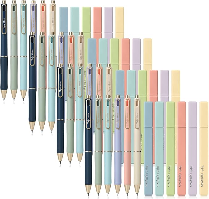 Taja 48 Pack Aesthetic Highlighters and Gel Pens Set, 24 No-Bleed Pastel Highlighters and 24 Black Ink Pens for Bible Study, Journaling, School and Office Supplies
