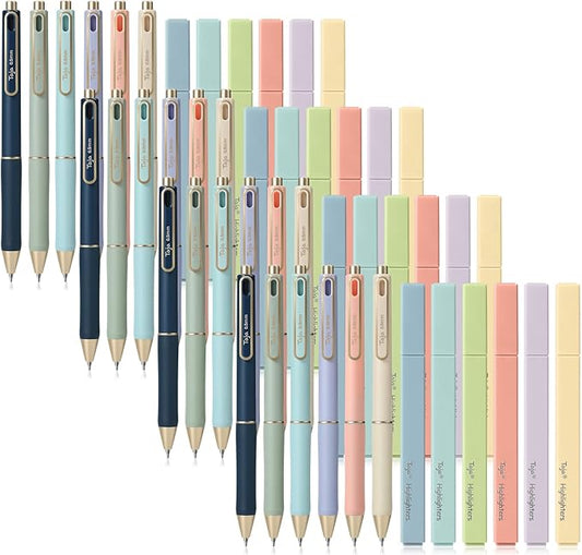 Taja 48 Pack Aesthetic Highlighters and Gel Pens Set, 24 No-Bleed Pastel Highlighters and 24 Black Ink Pens for Bible Study, Journaling, School and Office Supplies