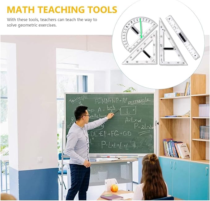 Math Ruler Magnetic Classroom Math Geometry Tool Set Enhances Classroom Learning, Easily Mounts to Blackboard Protractor Measuring Ruler Triangle Ruler (Tp3pc)