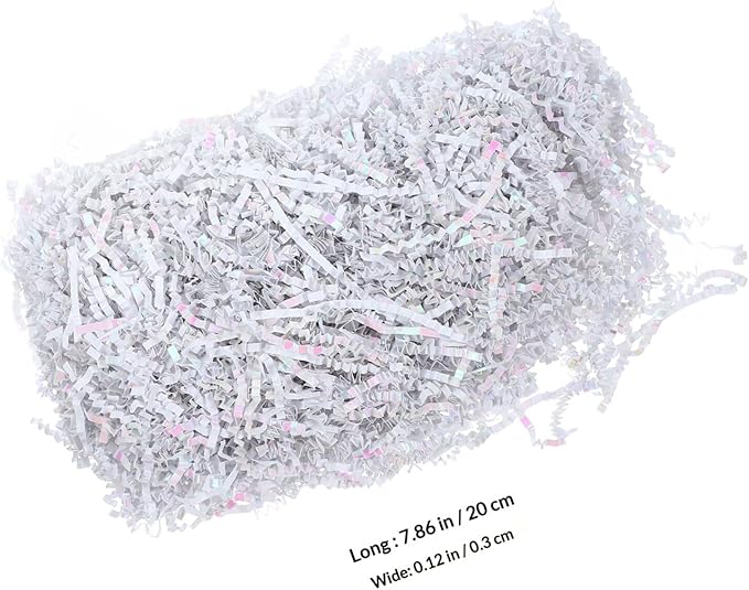 TEHAUX Colorful White Raffia Paper Shred Basket Filler 100g Pack, Crinkle Wrapping Box Filler for Packaging, Decorative Basket Stuffing for Presents and Crafts