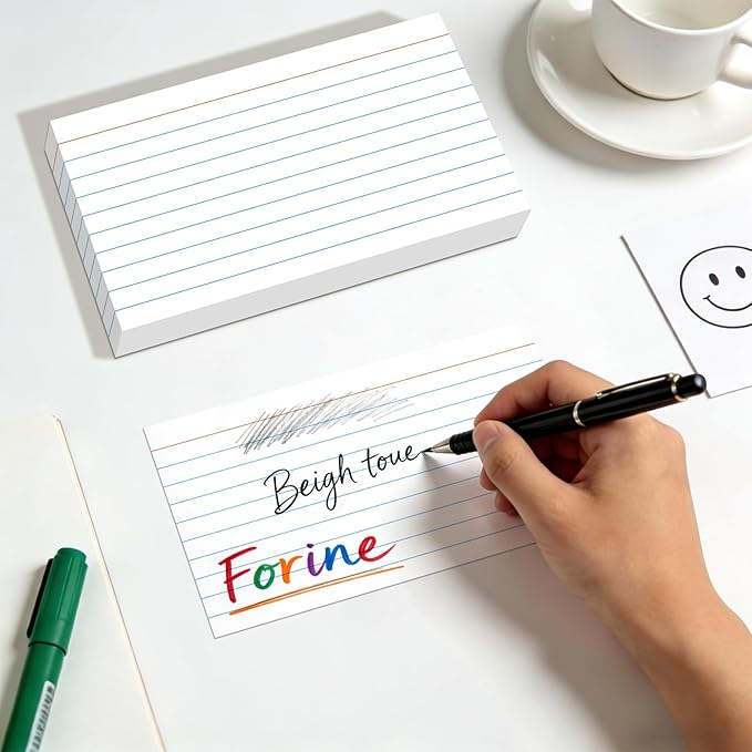 300 Count White Ruled Index Cards, 3x5 Inch Lined Study Flash Cards - 6 Pads, 50 Cards per Pad, Narrow Ruled Note Cards for School, College, Learning, Flashcards with Lines for Notes