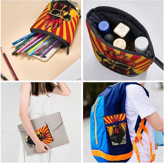 Funny Rooster Kids Standing Pencil Case Girls Boys Telescopic Stationary Pouch with Zipper Large Capacity Stand up Pen Bag Portable Makeup Holder for Children School Students Office Supplies