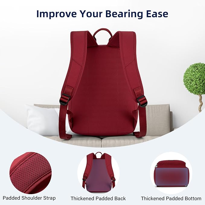 HanTrip 13 Inch Mini Small Travel Backpack Cary on For Women Men, Burgundy | 13L Capacity, Lots of Pockets, Padded Shoulder Strap, Lightweight, Water Resistant, Bookbag for College, Commuter, Work
