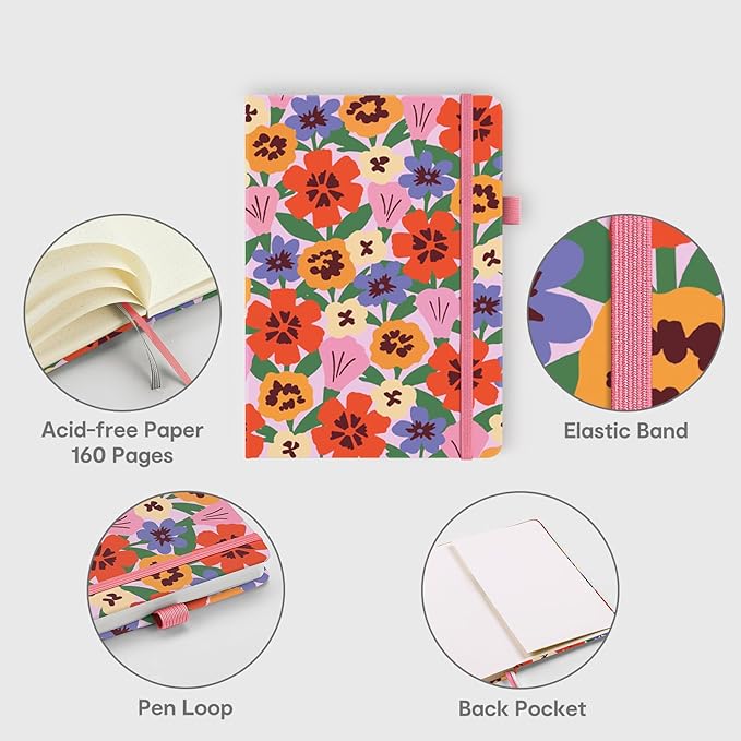 &And Per Se Dotted Journal Notebook, A5 Hardcover Aesthetic Dotted Notebook – 160 Pages 100gsm Thick Dot Grid Paper, 3 Sticker Sheets – Gift-Ready Journaling Kit for Women (Elegant Florals)