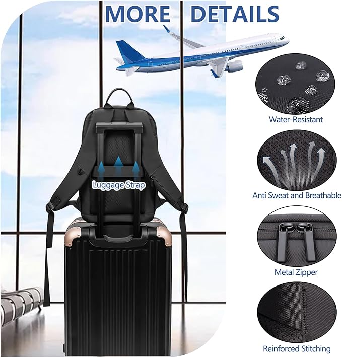 Business Backpack for Men Lightweight Commute Laptop Backpack Anti-Theft Water Resistant Backpack for 17.3 Inch Computer for Daily Office Work with Small Bag (Black,17.3")
