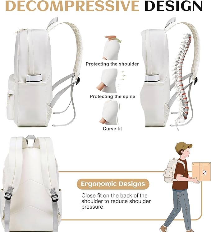 Bluboon School Backpack for Teen Girls Women Laptop Backpack College Bookbags Middle School Travel Work Commuter Back Pack(Solid Beige)