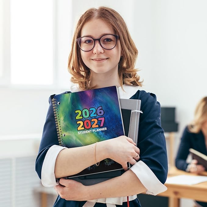 Student Planner 2026-2027 - Academic Planner from July 2026 - June 2027, 11"x 8.3", Weekly Monthly Calendar for Students, Flexible Cover, Strong Golden Binding, Printed Tabs, Stickers