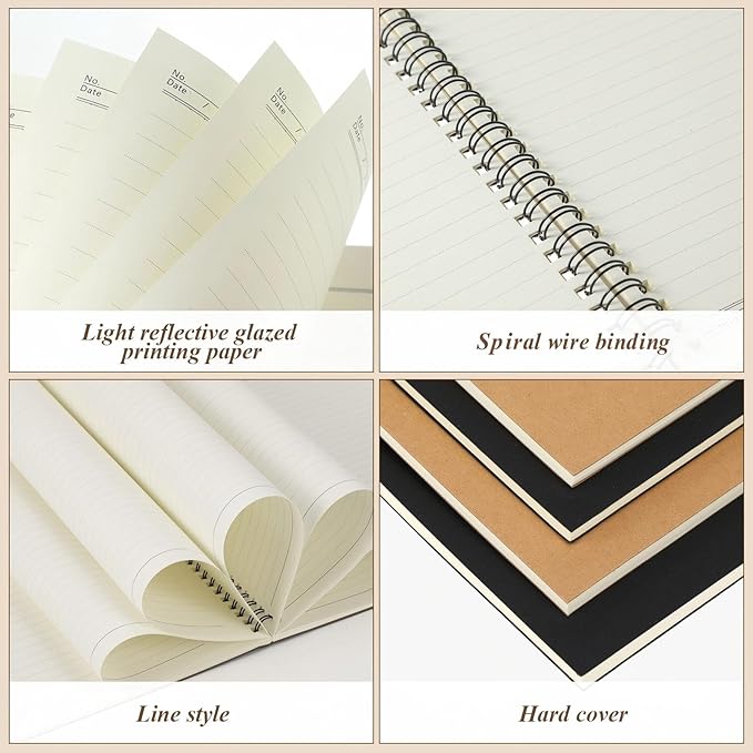 Leelosp 12 Pcs Small Spiral Notebook Lined Spiral Journal College Ruled Notebook Wire Bound Kraft Cover, 120 Pages for Work (Brown,Black,5 x 7 Inch)