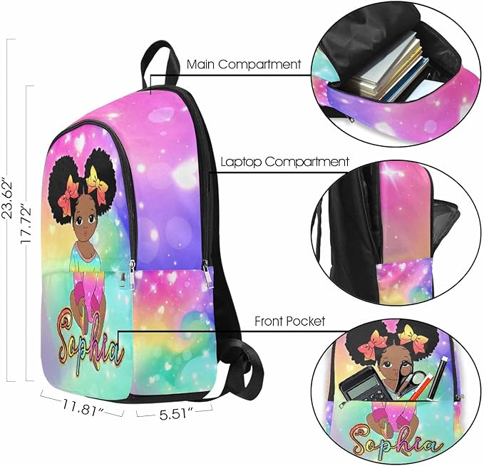 M YESCUSTOM Custom Girls Backpack with Name Personalized Elementary High School Bookbag Girl, Shoulder Bag for Girls Kids Teen Multi Color Travel Backpack Casual Daypack Bag for School College Camping