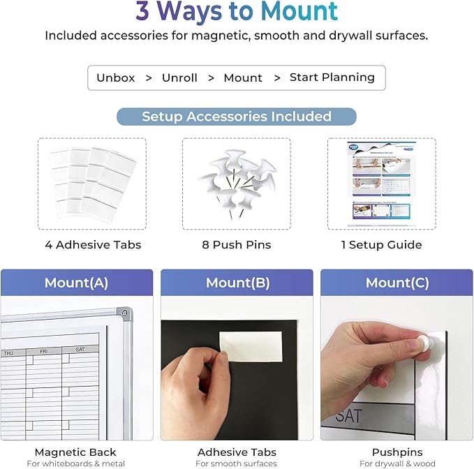 Large Magnetic Dry Erase Calendar for Wall, 38" x 50" Jumbo Monthly Planner, White Board Calendar for Office, Dual-Sided Magnetic Reusable