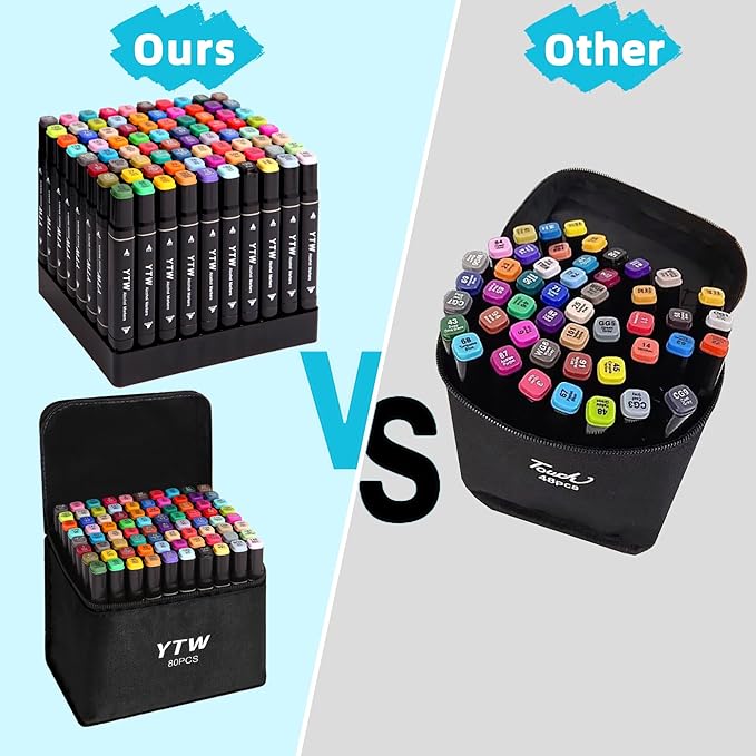YTW Alcohol Markers, 80 Colors Dual Tip Art markers, Drawing Markers, Coloring Marker for Adults Coloring Drawing, Chisel & Fine