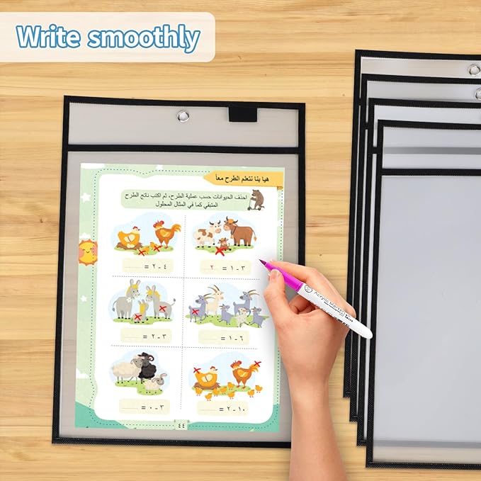 Ufamrine 30 Pcs Dry Erase Pockets Sleeves Black, Job Ticket Holders (10" * 13"), Reusable Plastic Sleeves for Teacher Classroom