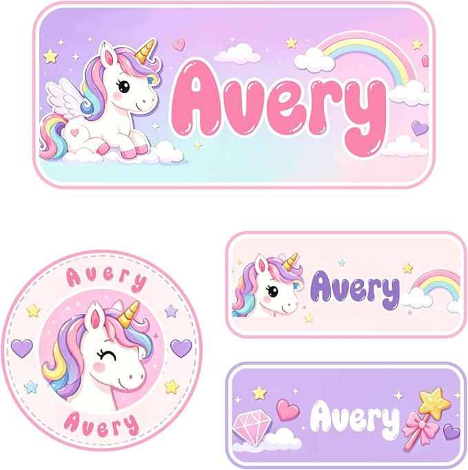 Personalized Custom Name Labels, 120 Waterproof Sticker Tags for Water Bottles, Clothing Tags, Lunch Boxes and Backpacks