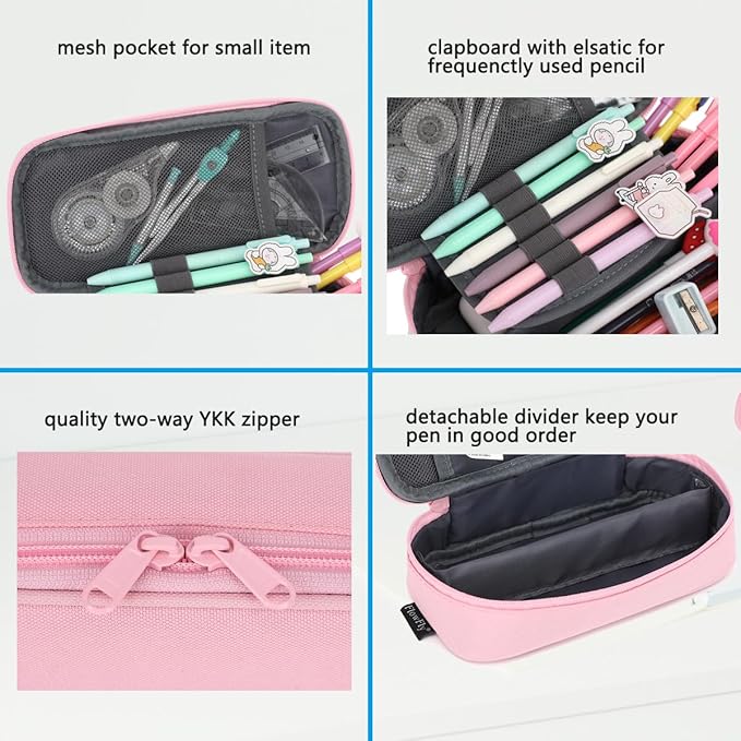FlowFly Large Capacity Pencil Case for Kids, Boys & Girls – Zippered Multi-Functional Pen Pouch, Soft & Portable Pencil Bag for School, Teens, Students, Pink