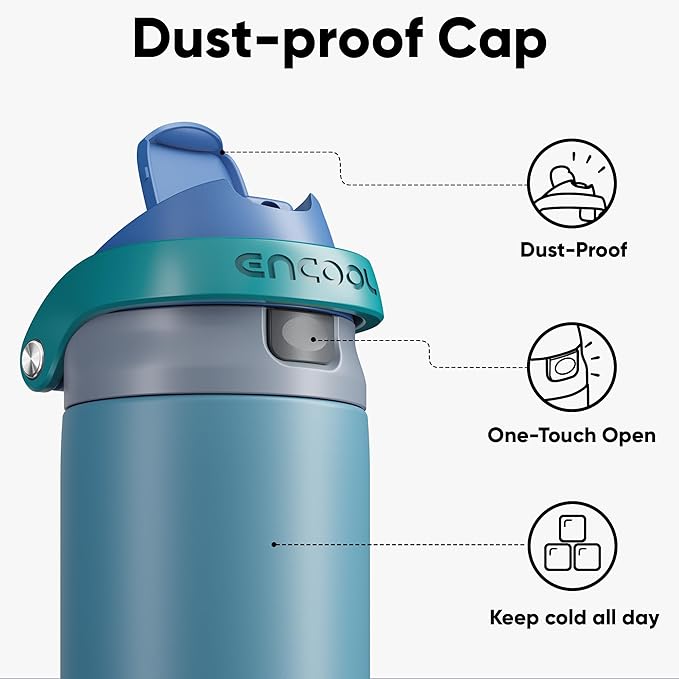 ENCOOL Leakproof Insulated Water Bottle with Straw Dual-Sip Water Bottle Bag-Safe Design for Work, Commute & Gym – Keeps Drinks Cold All Day, 32 oz, Teal Blue