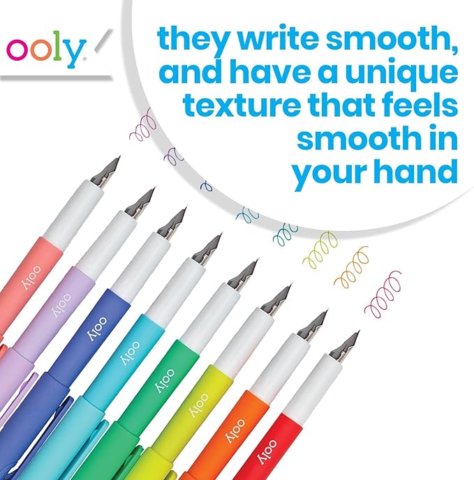 Ooly Color Write Colorful Fountain Pens, Pack of 8 Colored Ink Fountain Pens, Use Refillable Ink Cartridges, Fine Tip for Calligraphy Drawing, Handlettering, School Supplies