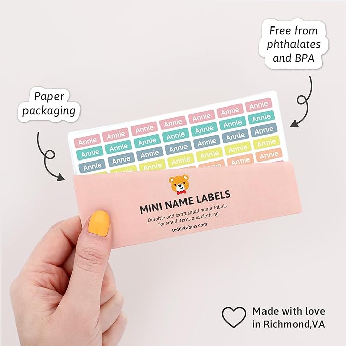 Mini Name Labels (175) - Custom Personalized Name Labels for Labeling Tiny Items, Washer and Dryer-Safe Waterproof Labels for Daycare, Preschool, and School - Unicorn