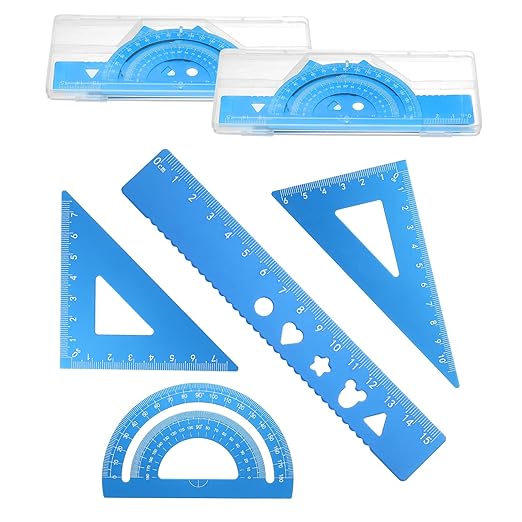 PATIKIL 8 Pcs Geometry Drafting Tool, Aluminum Alloy Geometry Kit Math Tool Includes 15cm L Ruler Protractor Triangles for Drafting Angle Measure Simple Science Experiment, Sky Blue
