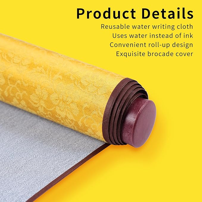 Magic Canvas Paint with Water,Reusable Calligraphy Cloth, Water Writing Cloth Scroll for Students Beginners Drawing Practice, No Ink or Paper Waste, Mess-Free Painting Activity (Yellow)