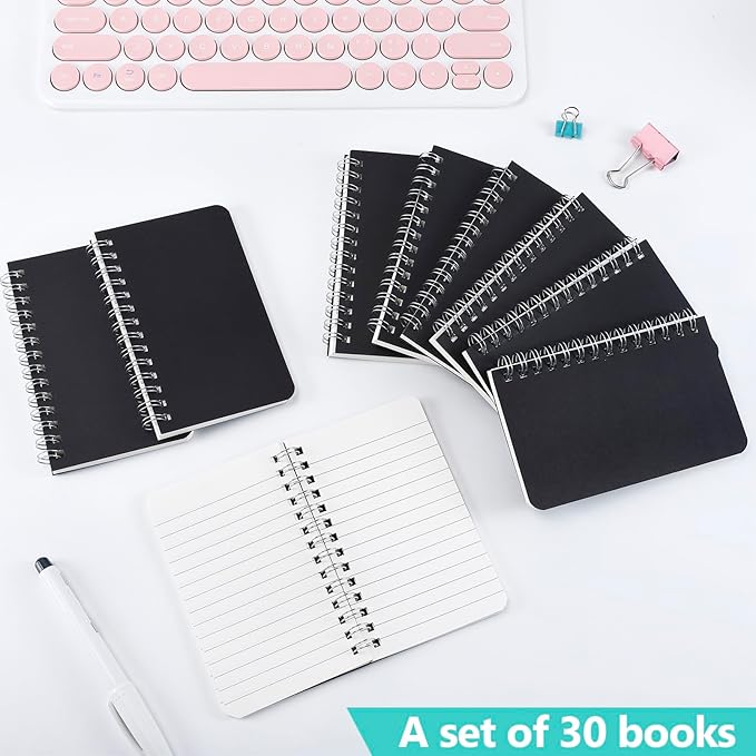 30 Pack Small Spiral Notebooks, 3x5 Inch Small Pocket Notebooks Bulk, Memo Pads with Lined Pages, Mini Spiral Notepads for Writing Drawing Home Office Travel(60 Sheets/120 Pages)