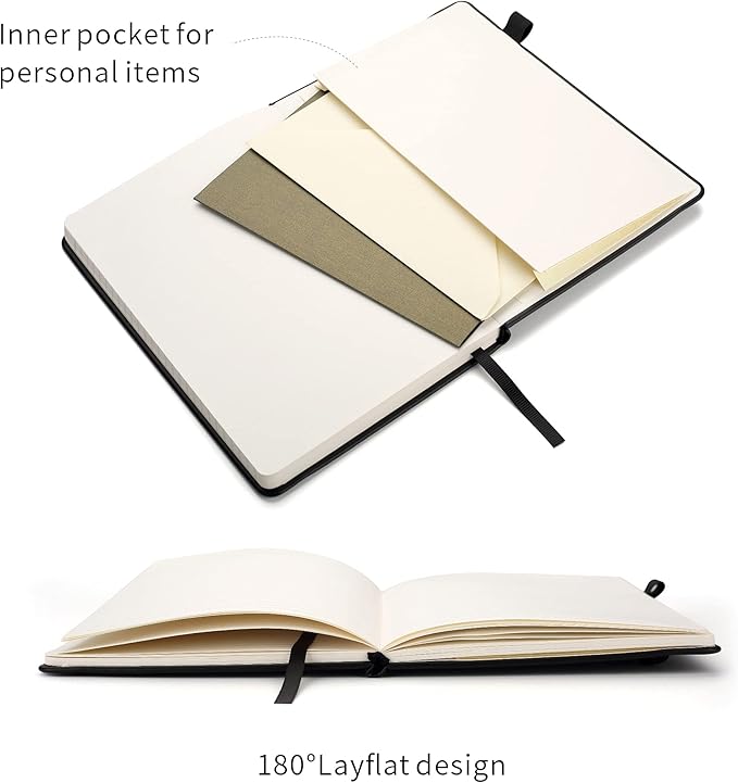Lined Journal Notebooks with Pen Loop, Hardcover Notebook Journal for Work, 100Gsm Premium Thick Paper with Inner Pocket, Medium 5.7"x8.4", （Black, Ruled）