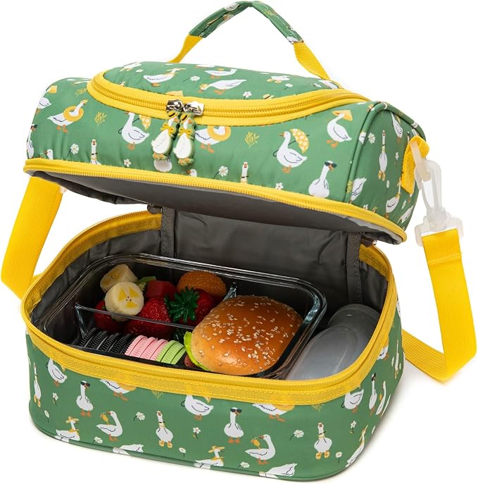 Insulated Kids Dual Compartment Lunch Bags Tote for Girls Boys Toddler Lunch Boxes Pre-School Toddler Kindergarten Picnic Camp Food Cooler Thermal with Strap (Z Ducks)