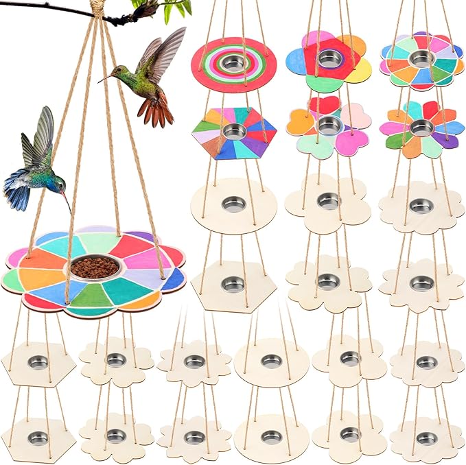 DoubleFill 72 Pcs Bird Feeder Craft Kits for Kids Ages 3-8 Make Your Own Bird Feeders Kids Arts and Crafts DIY Wooden Art Painting Flock Feeders for Outside DIY Valentines Crafts