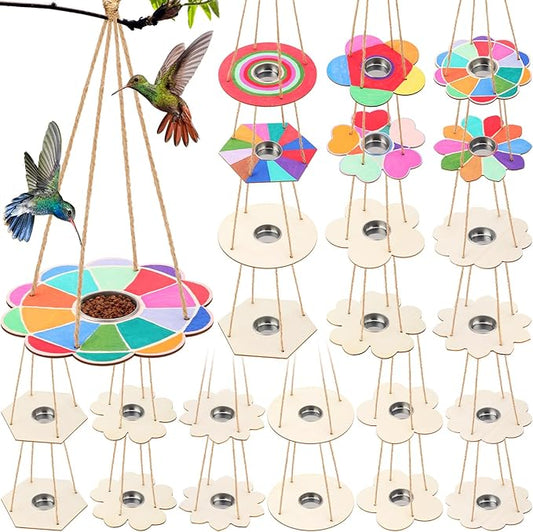DoubleFill 18 Pcs Bird Feeder Craft Kits for Kids Ages 3-8 Make Your Own Bird Feeders Kids Arts and Crafts DIY Wooden Art Painting Flock Feeders for Outside DIY Vbs Crafts