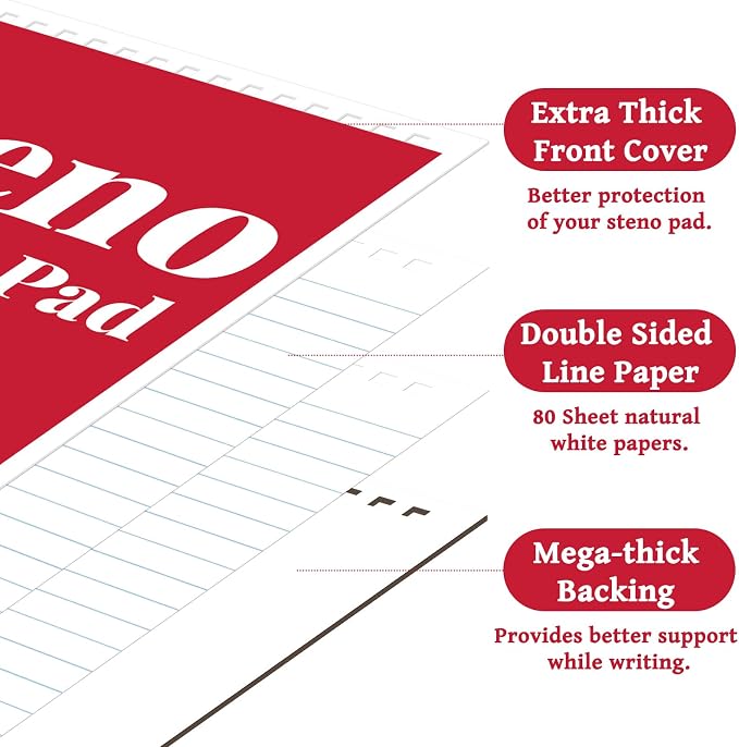 OSIMIG 12 Pack Spiral Steno Pads 6" x 9", Gregg Ruled Steno Pad, 80 Sheets
