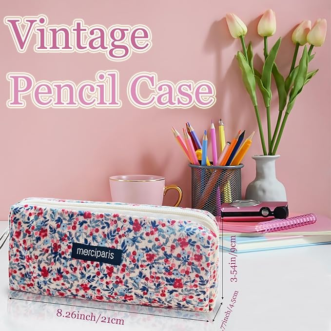 Pencil Pouch Cute Pencil Case Office Storage Bag Holder Box Organizer Aesthetic Bow Flower Pattern Makeup Pouch Cosmetic Bag for Women Girls