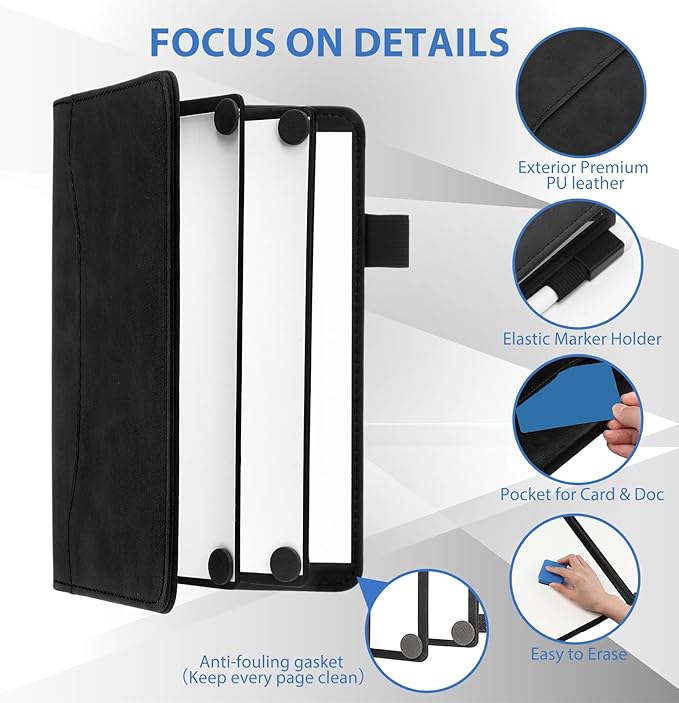 Feifeiya 6 Sides Dry Erase Notebook Portable White Board 5"x7"(a6) Mini Dry Erase White Board Notebook Foldable Anti-ghosting Surface for Office, School, Study, Travel & Business Meeting Planning